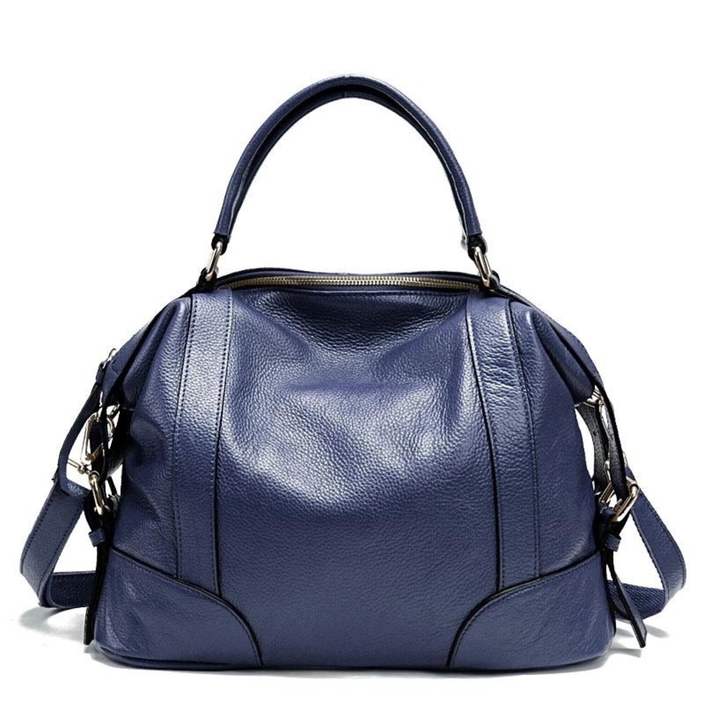 Navy Leather Handbags Zip Crossbody Large Satchel Bags